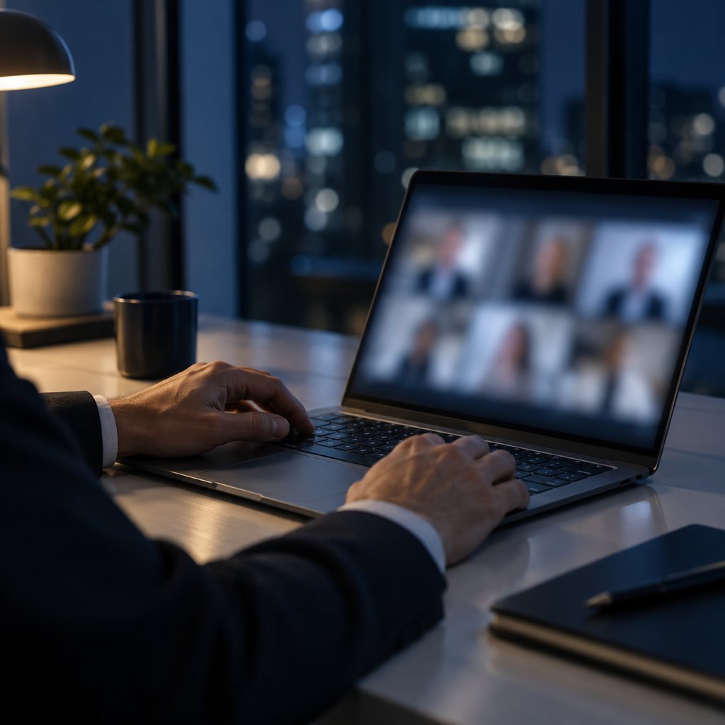 ノートPCでオンライン会議をする手元